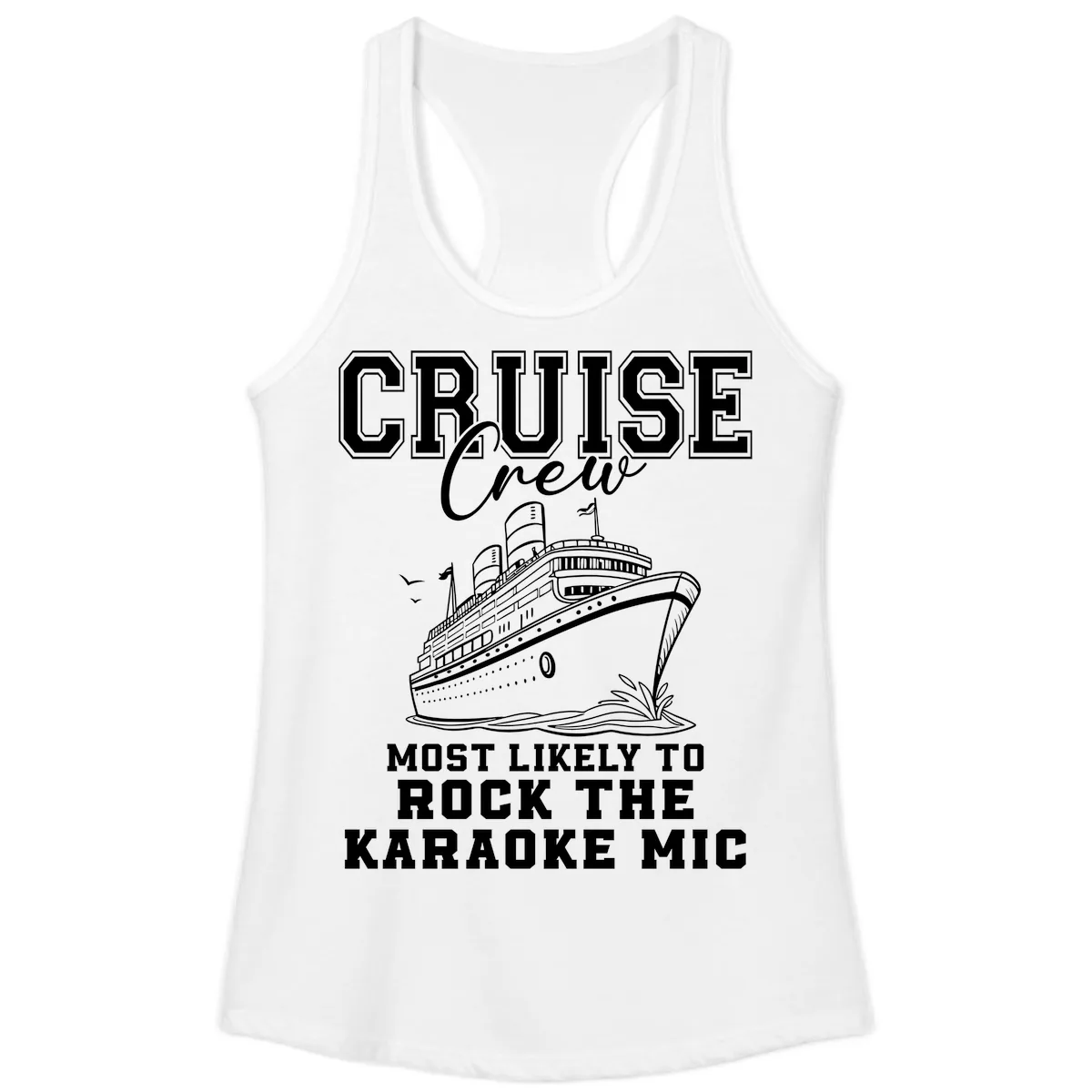 Cruise Crew Karaoke Mic Rockers Ladies Tank in White