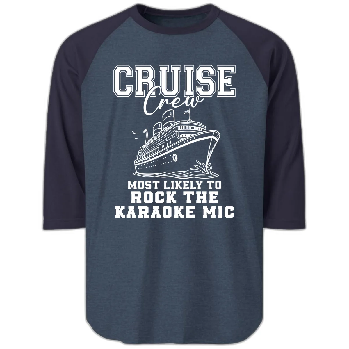 Cruise Crew Karaoke Mic Rockers Raglan 3/4 in Heather Denim Navy