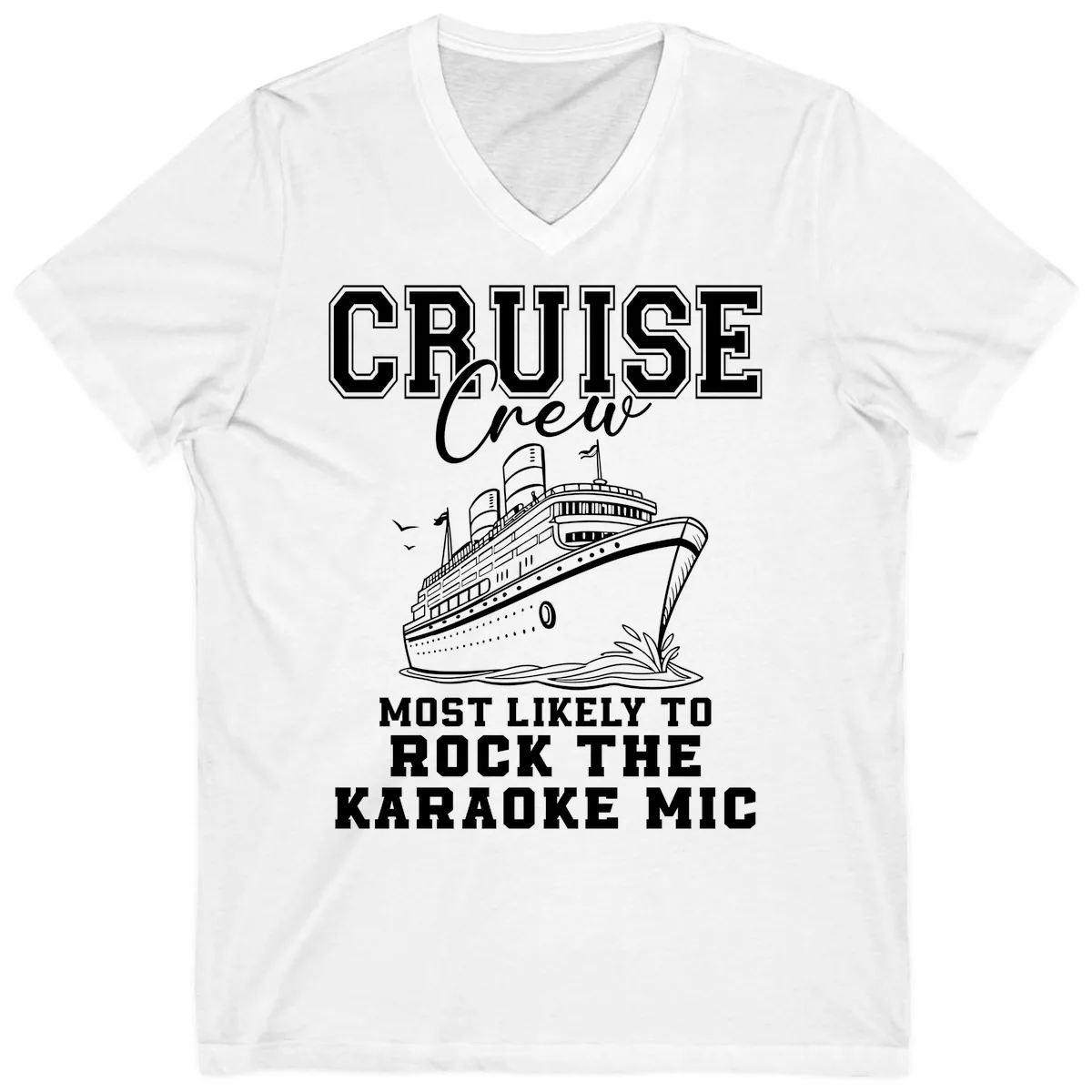 Cruise Crew Karaoke Mic Rockers V-Neck in White