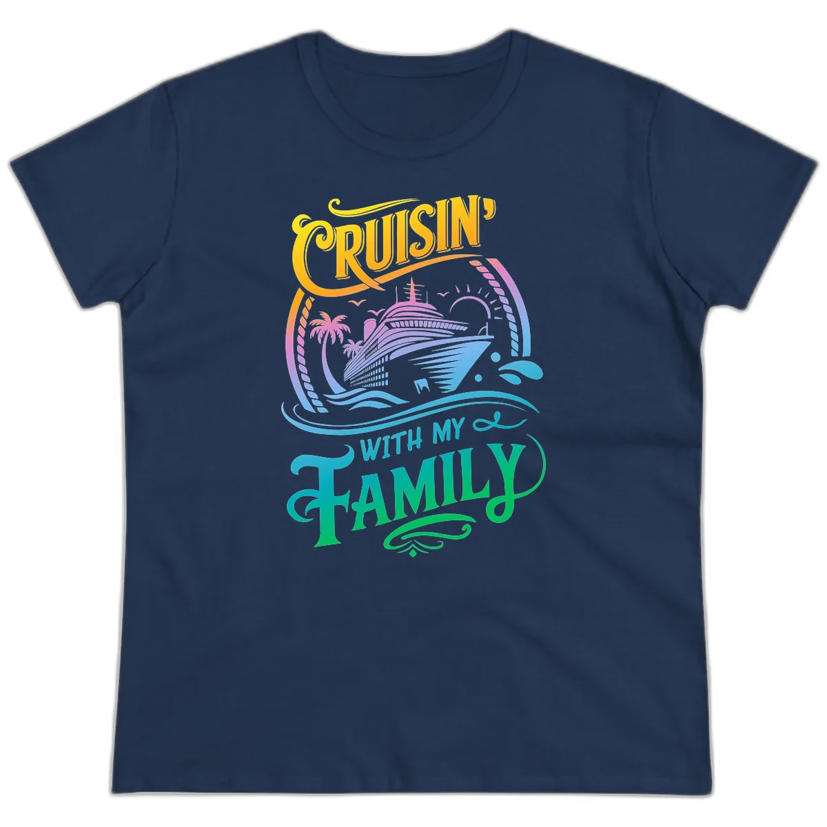 Cruisin With My Family Cruise Design Ladies Tee in Navy