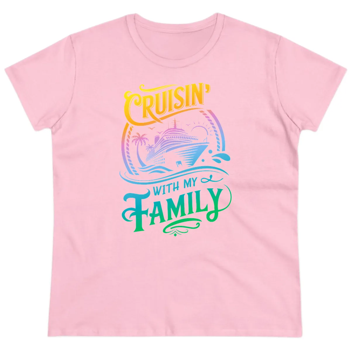 Cruisin With My Family Cruise Design Ladies Tee in Light Pink