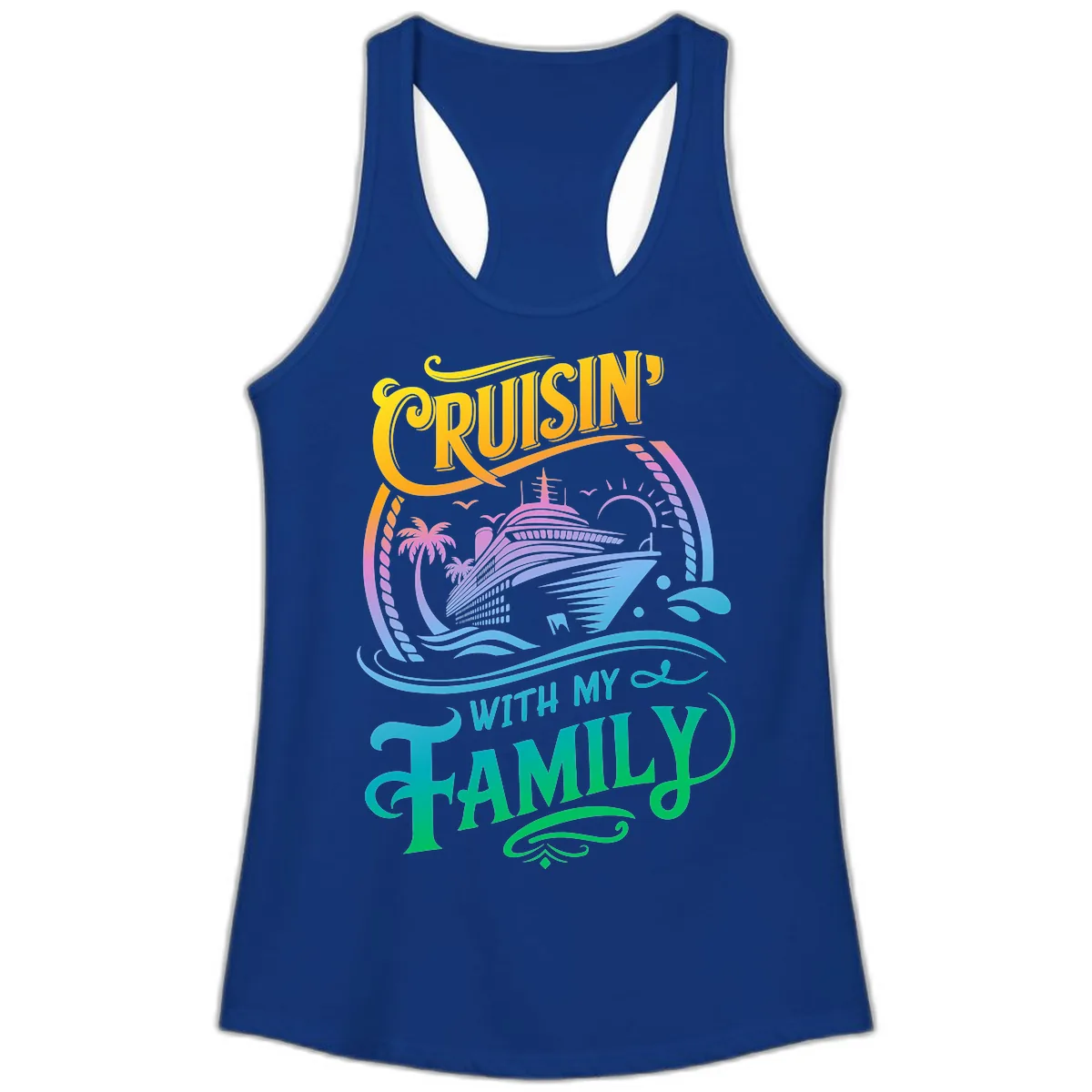 Cruisin With My Family Cruise Design Ladies Tank in Solid Royal
