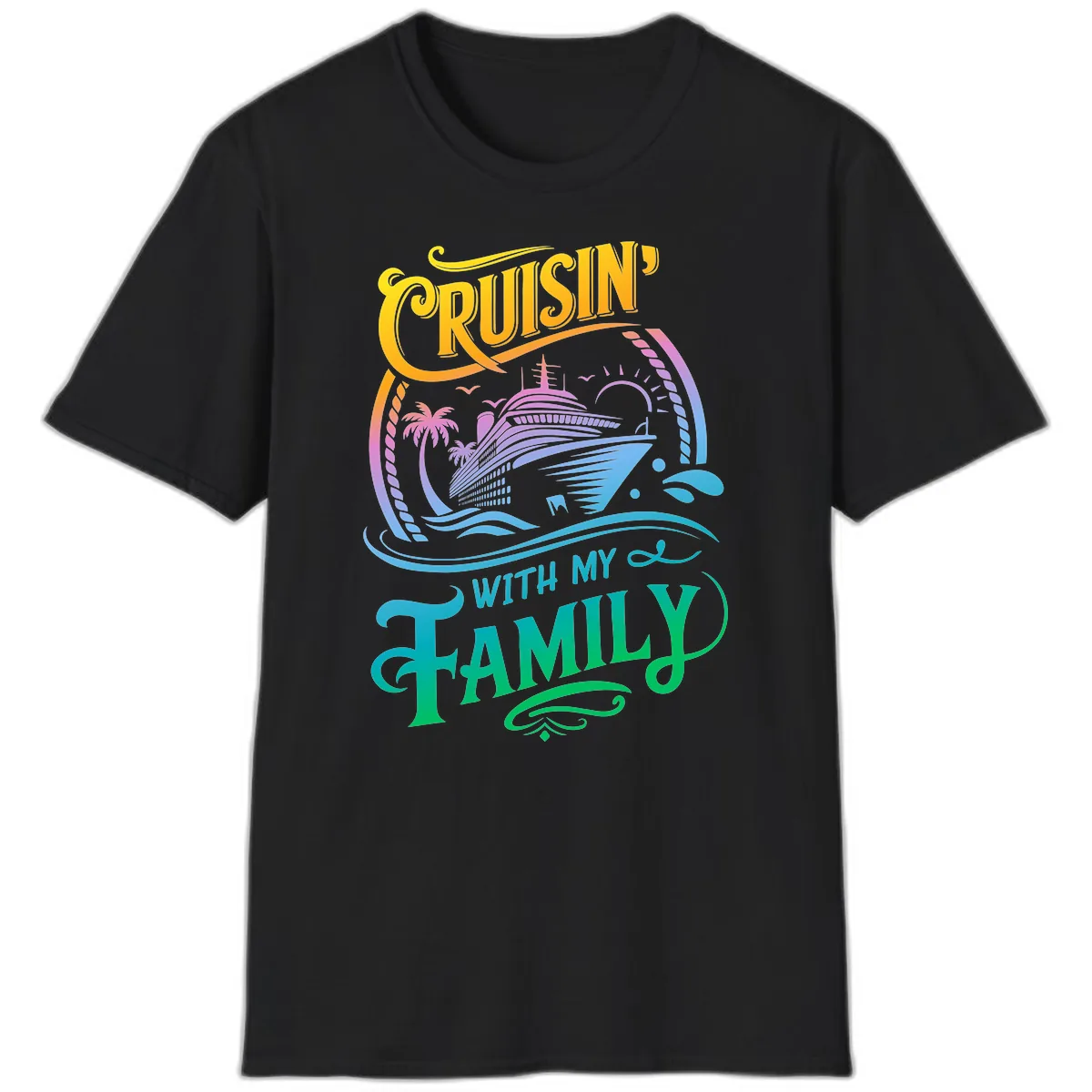 Cruisin With My Family Cruise Design T-Shirt in Black