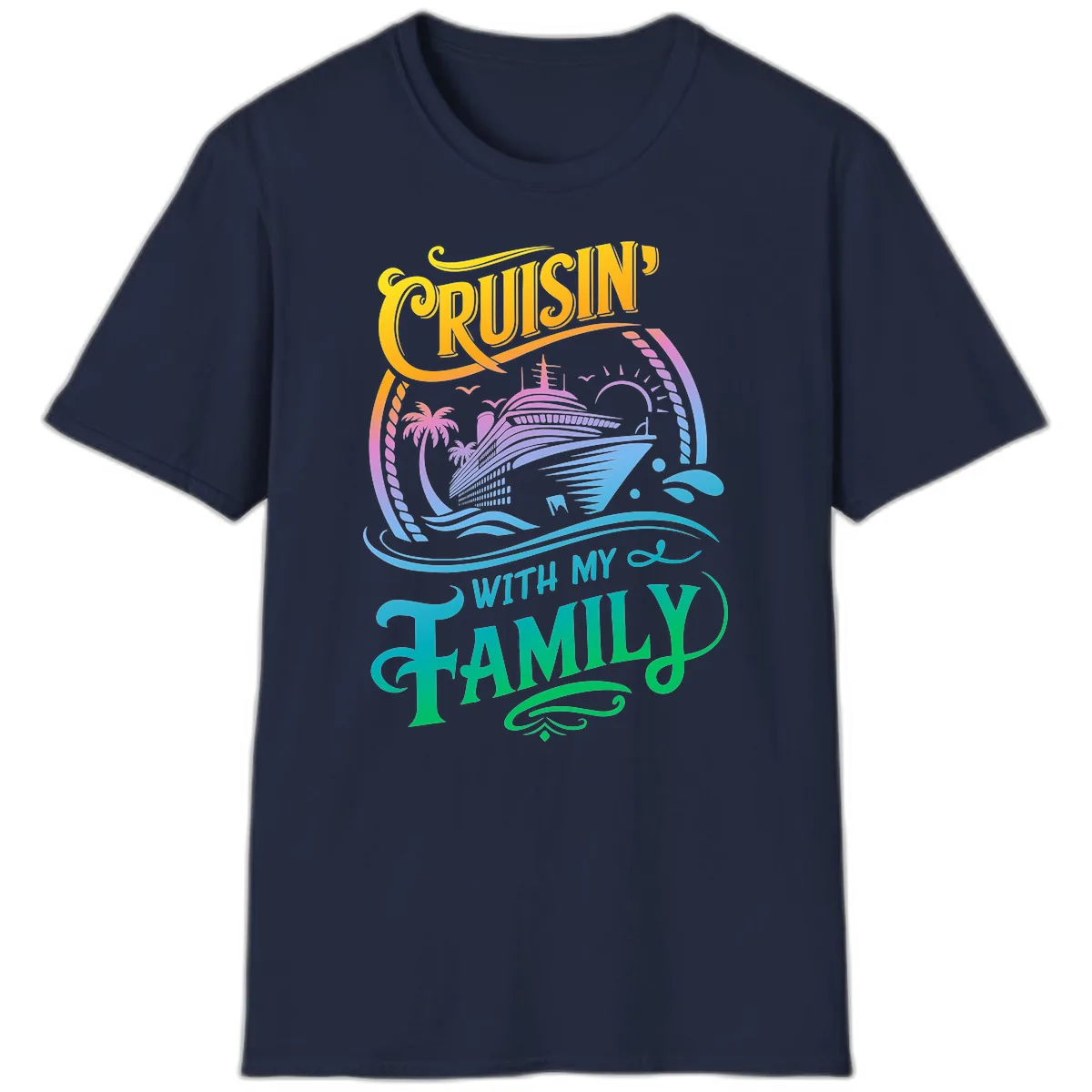 Cruisin With My Family Cruise Design T-Shirt in Navy