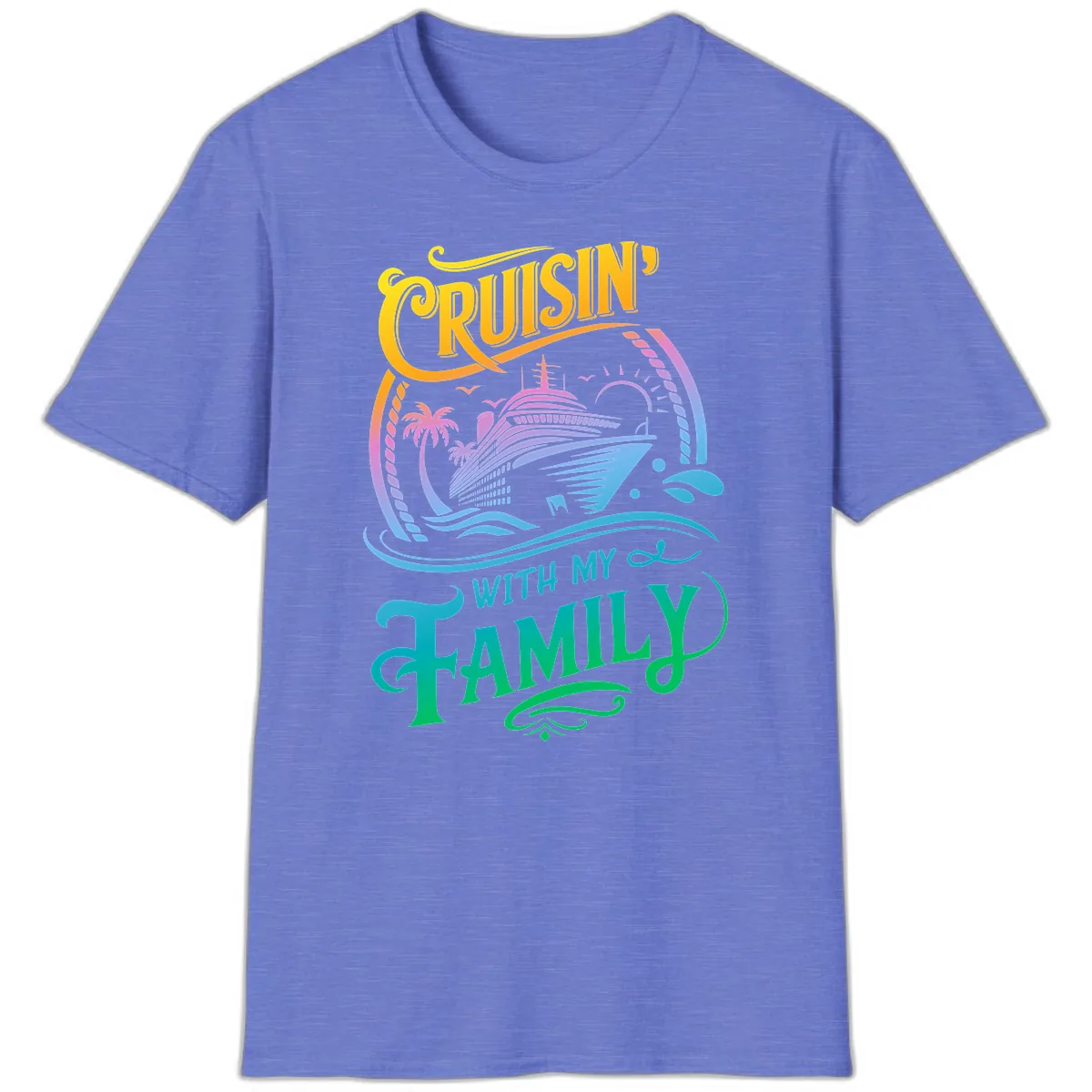 Cruisin With My Family Cruise Design T-Shirt in Heather Royal