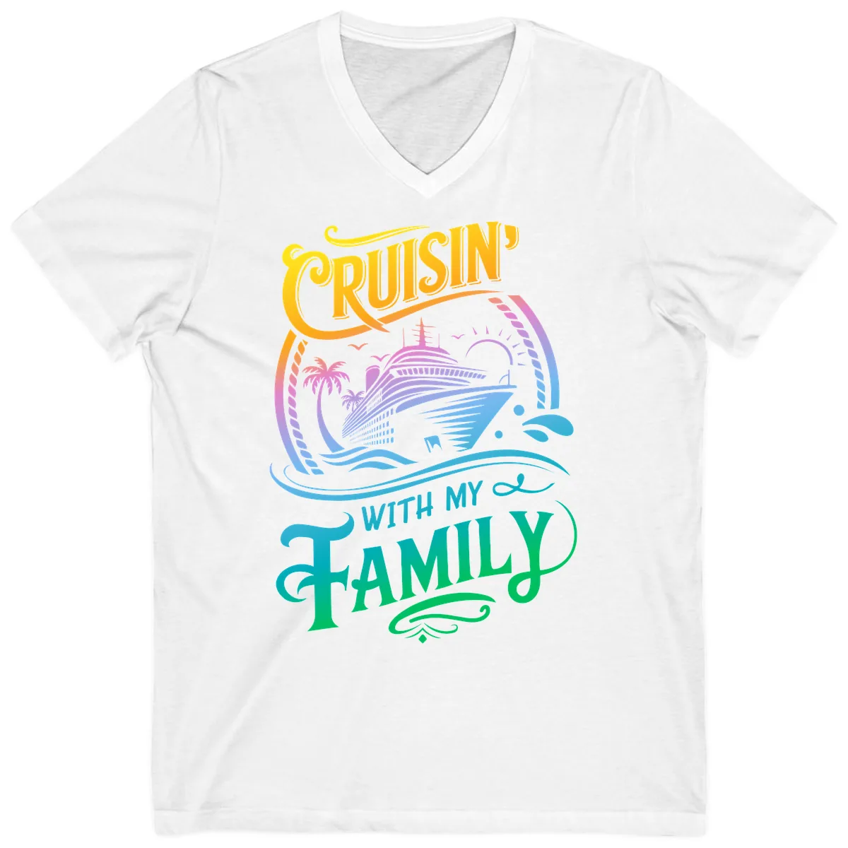 Cruisin With My Family Cruise Design V-Neck in White