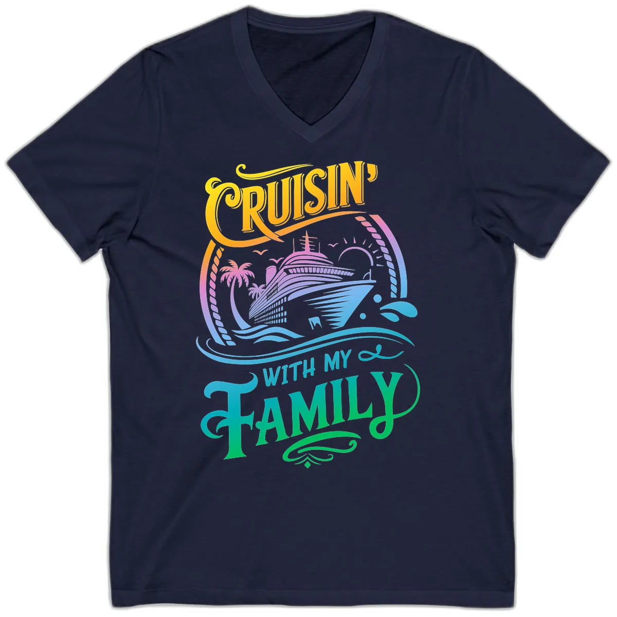 Cruisin With My Family Cruise Design V-Neck in Navy