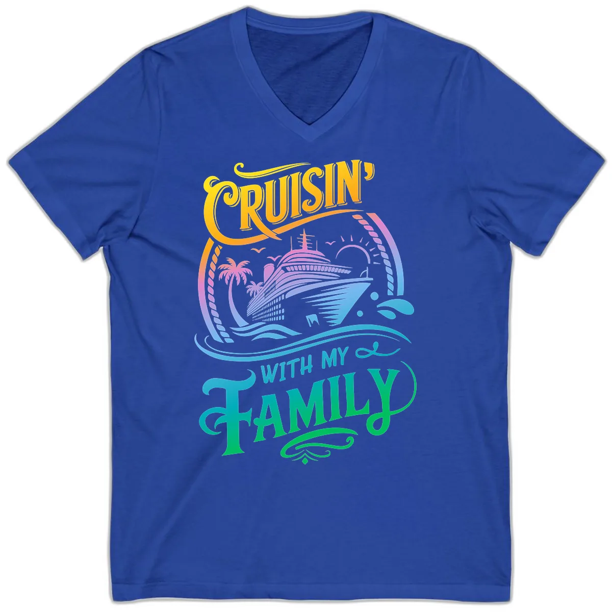 Cruisin With My Family Cruise Design V-Neck in True Royal
