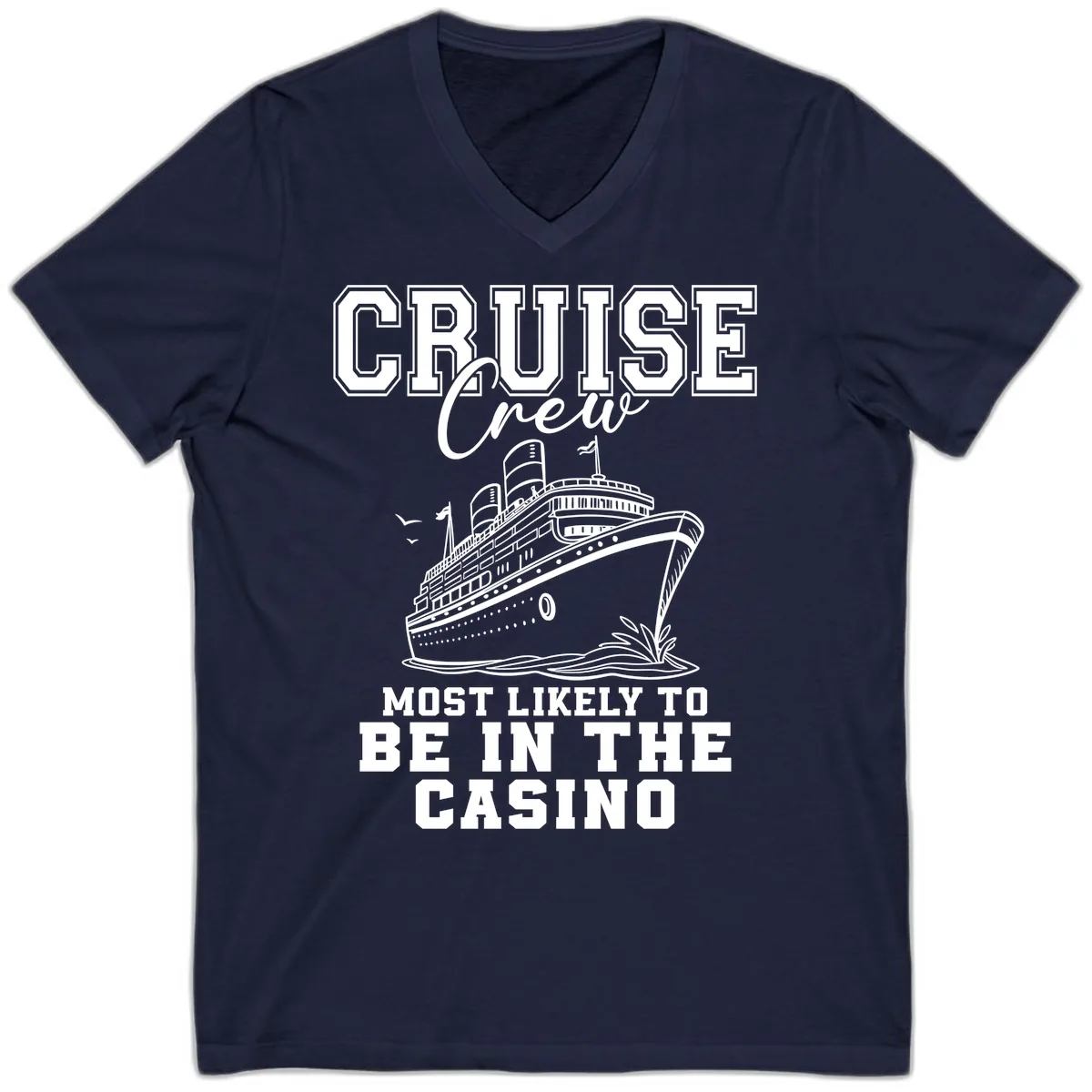 Cruise Crew Casino Humor V-Neck in Navy