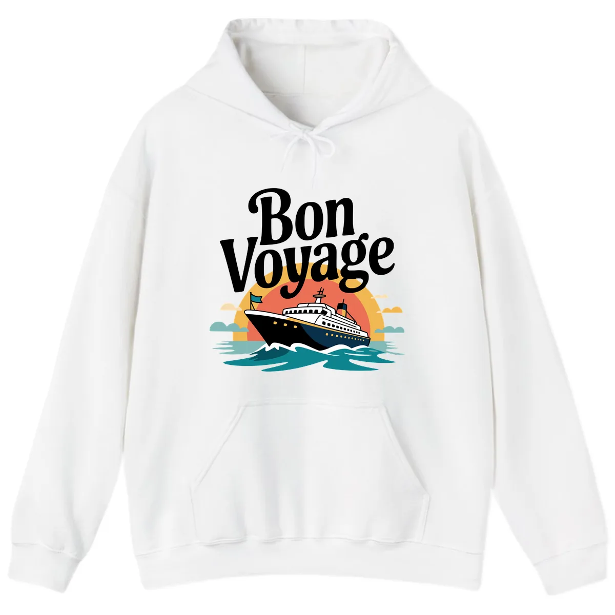 Bon Voyage Cruise Ship Sunset Hoodie in White