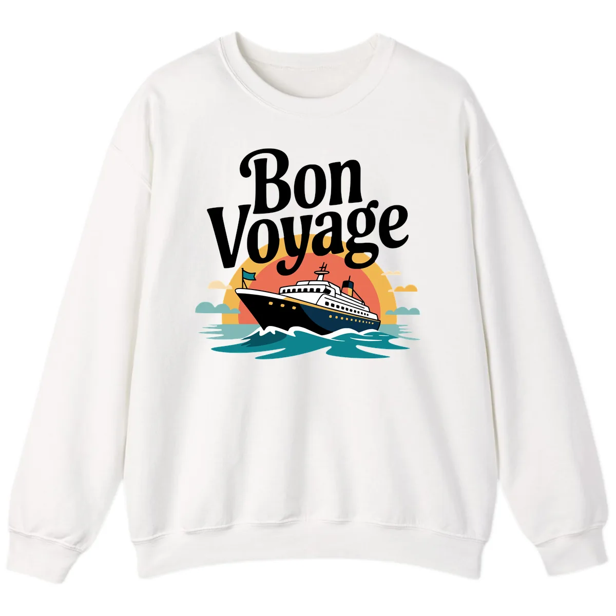 Bon Voyage Cruise Ship Sunset Sweatshirt in White
