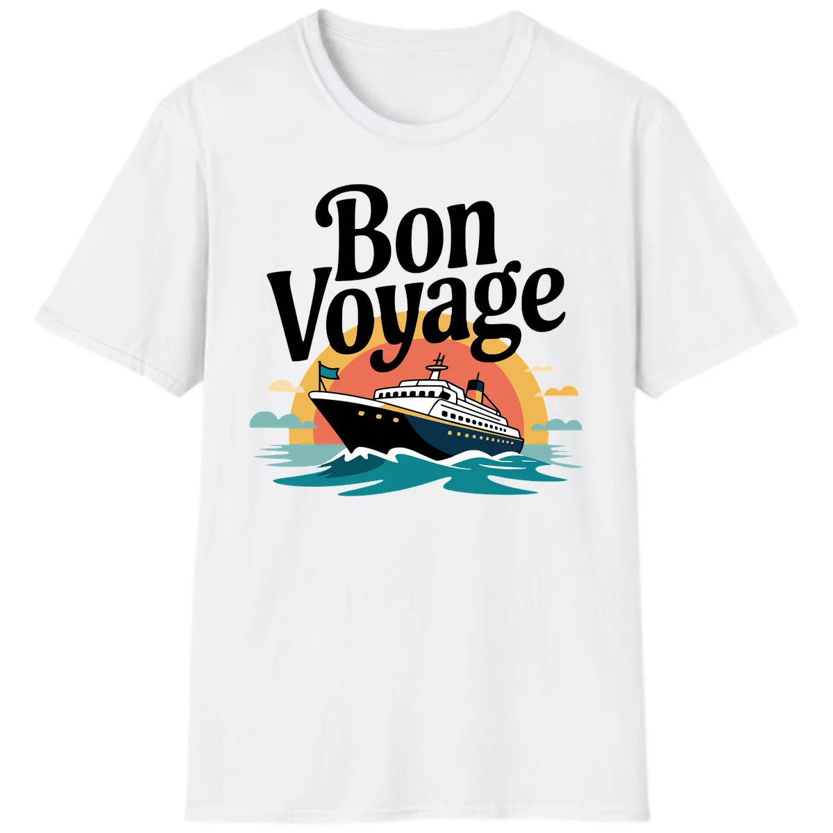 Bon Voyage Cruise Ship Sunset T-Shirt in White