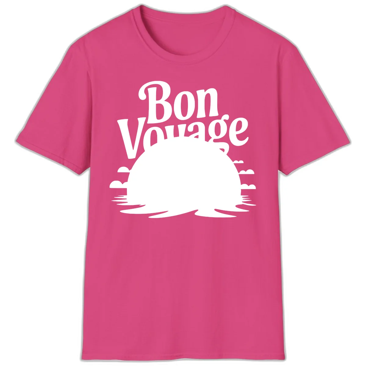 Bon Voyage Cruise Ship Sunset T-Shirt in Heliconia