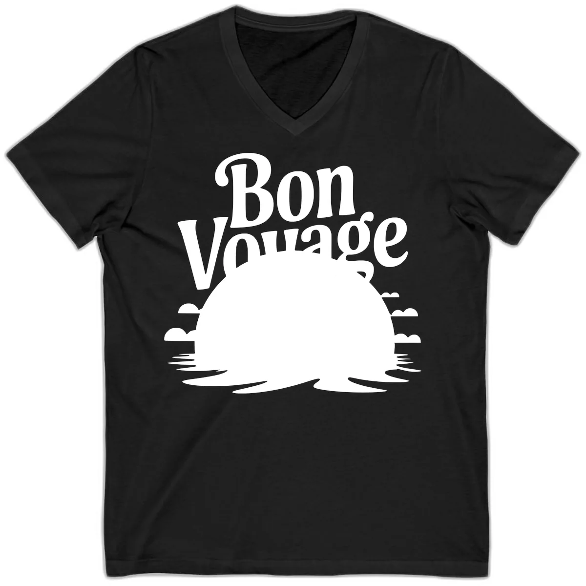 Bon Voyage Cruise Ship Sunset V-Neck in Black
