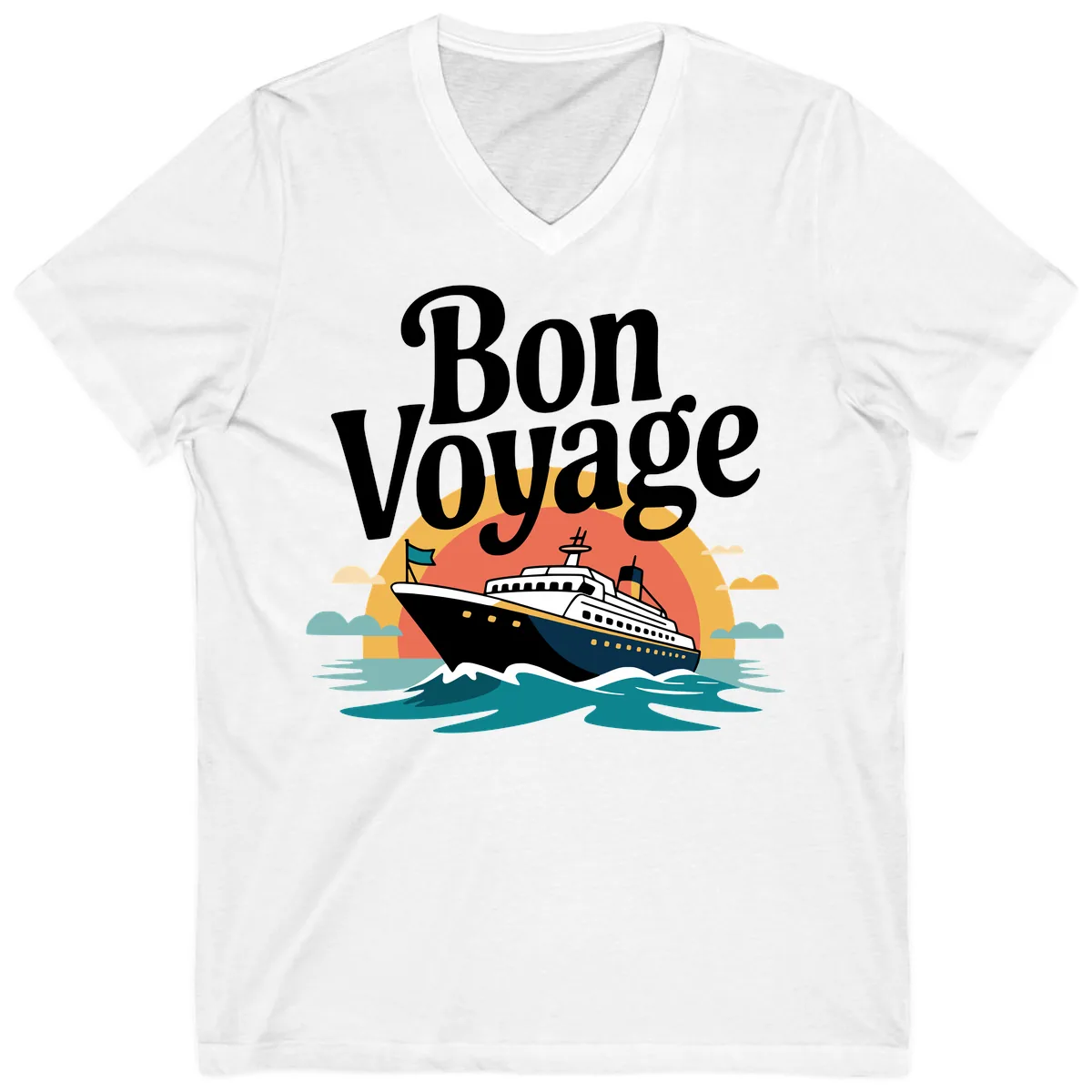 Bon Voyage Cruise Ship Sunset V-Neck in White