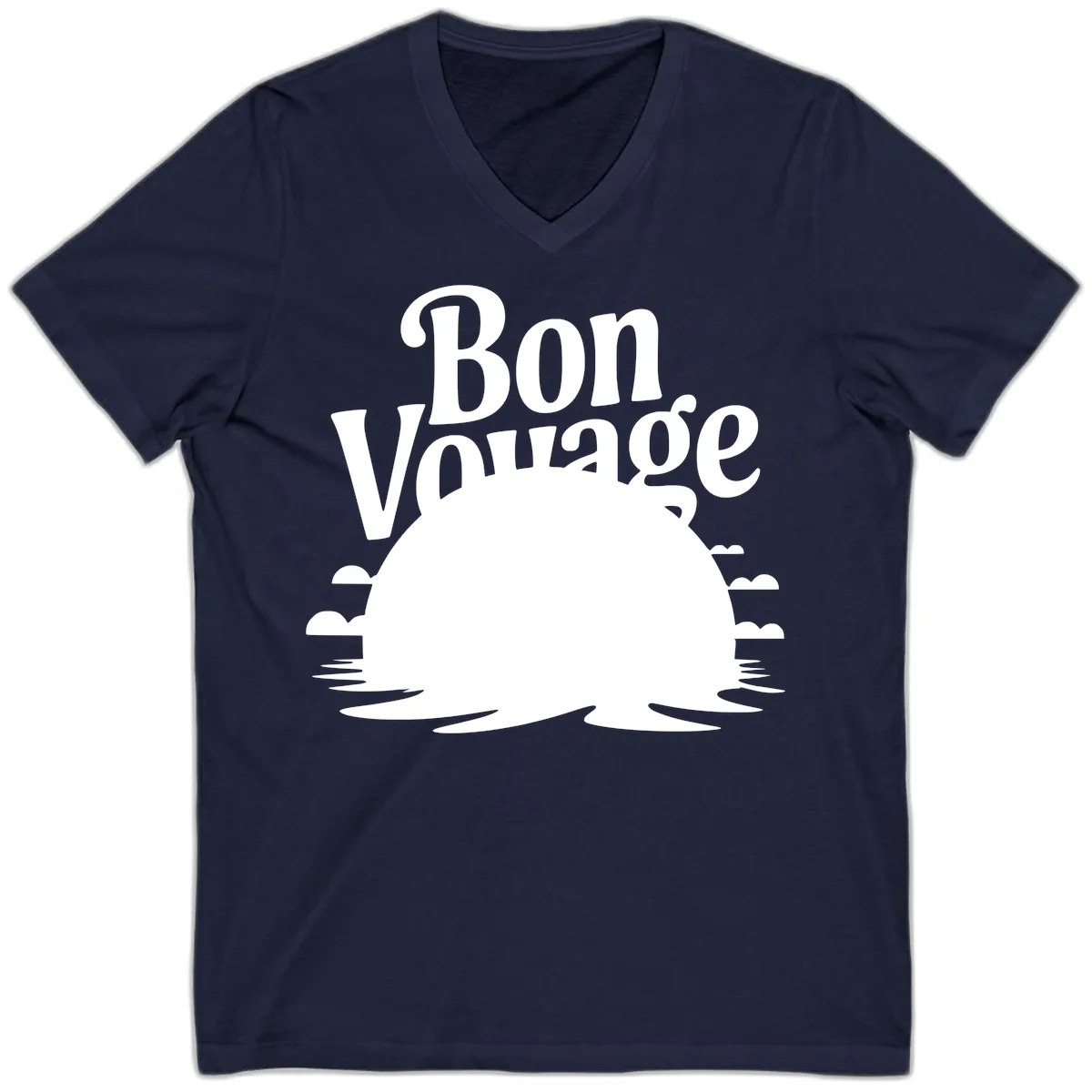 Bon Voyage Cruise Ship Sunset V-Neck in Navy