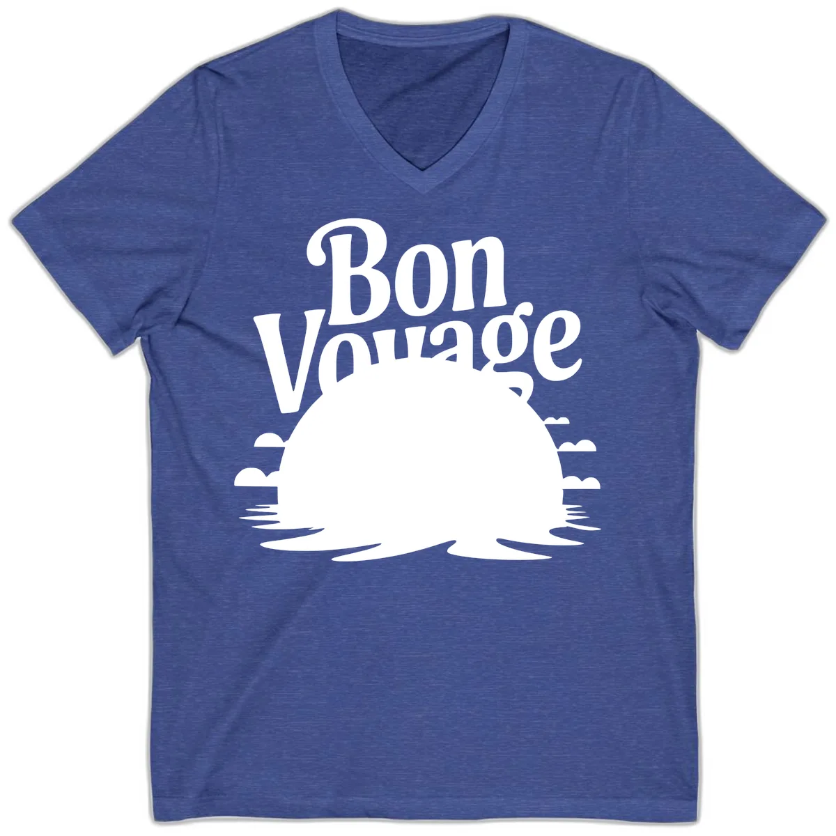 Bon Voyage Cruise Ship Sunset V-Neck in Heather True Royal