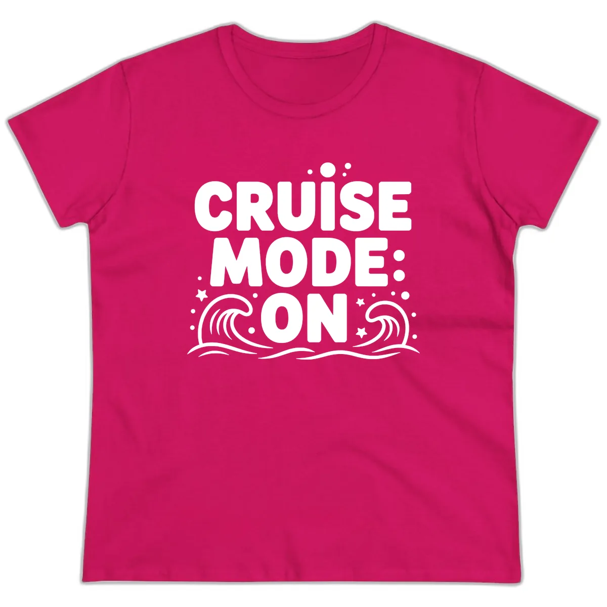 Cruise Mode On Typography Ladies Tee in Heliconia