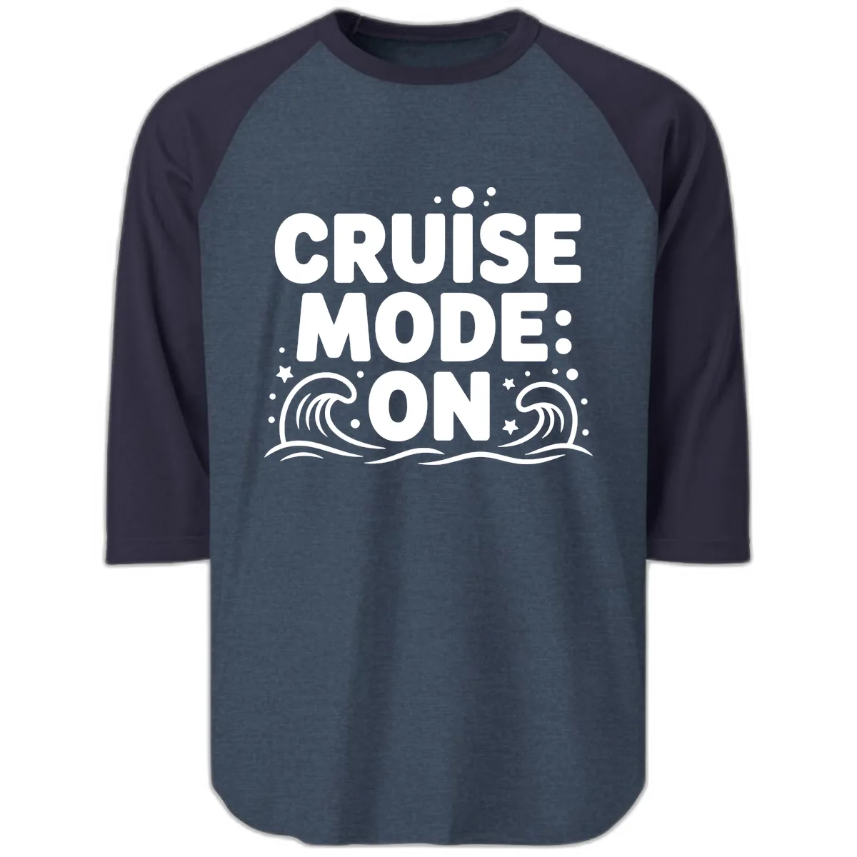 Cruise Mode On Typography Raglan 3/4 in Heather Denim Navy