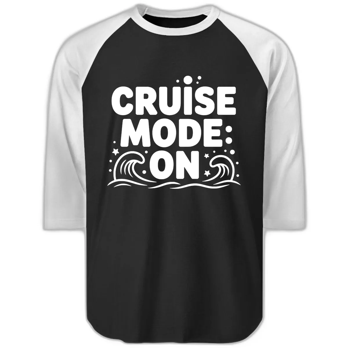 Cruise Mode On Typography Raglan 3/4 in Black White