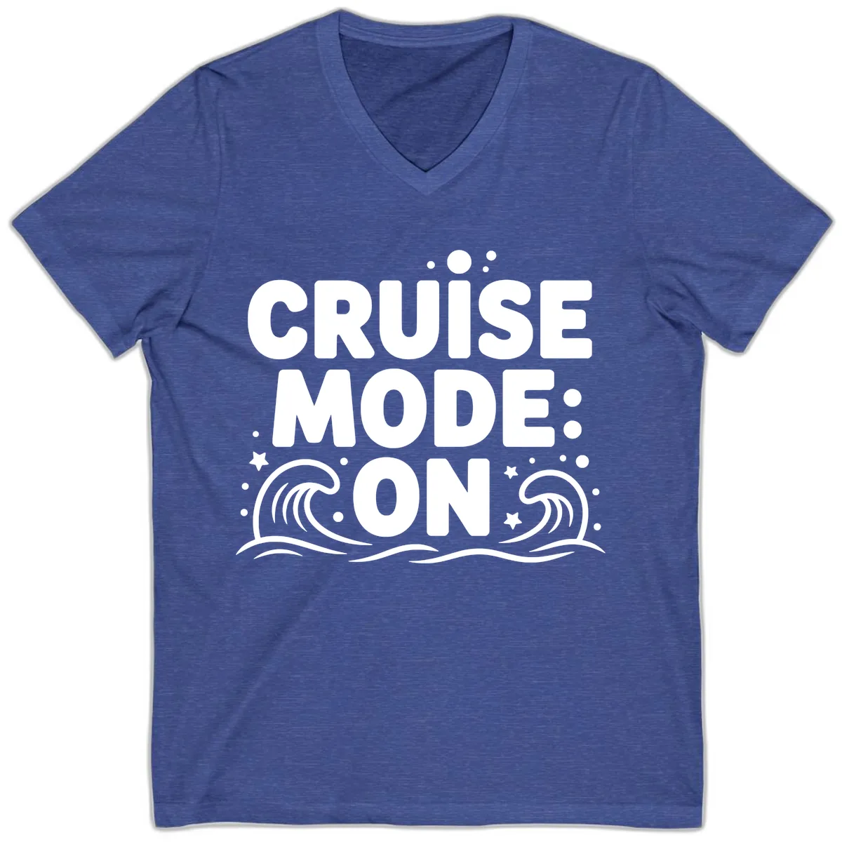 Cruise Mode On Typography V-Neck in Heather True Royal
