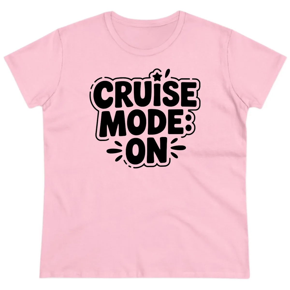 Cruise Mode On Slogan Ladies Tee in Light Pink