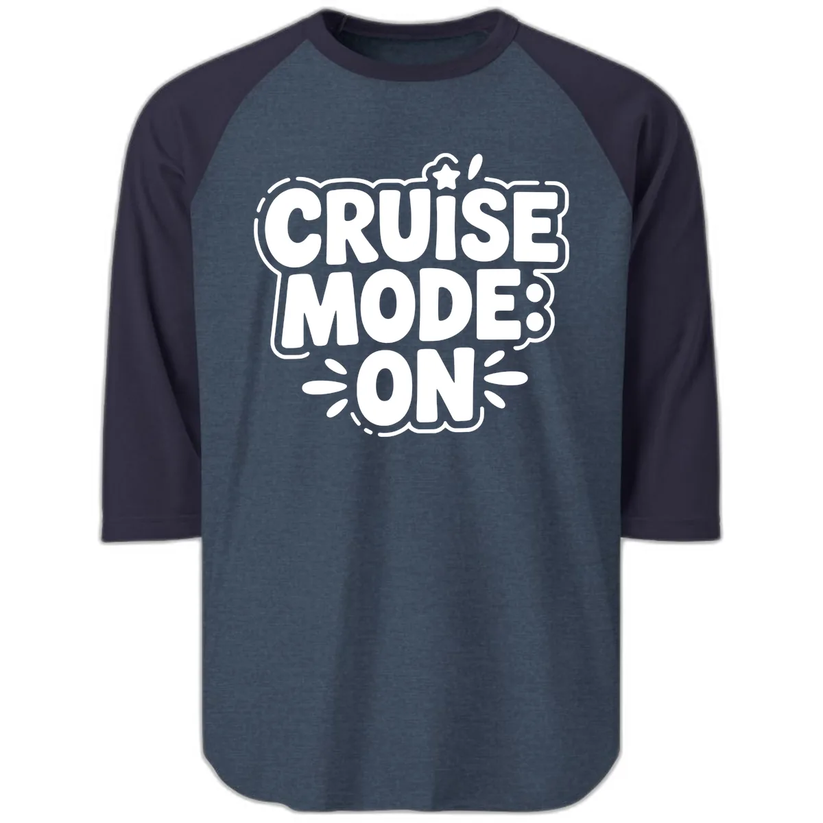 Cruise Mode On Slogan Raglan 3/4 in Heather Denim Navy
