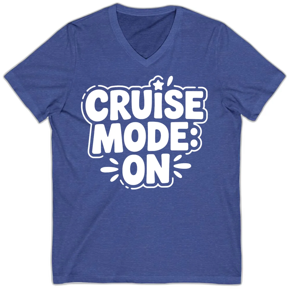 Cruise Mode On Slogan V-Neck in Heather True Royal