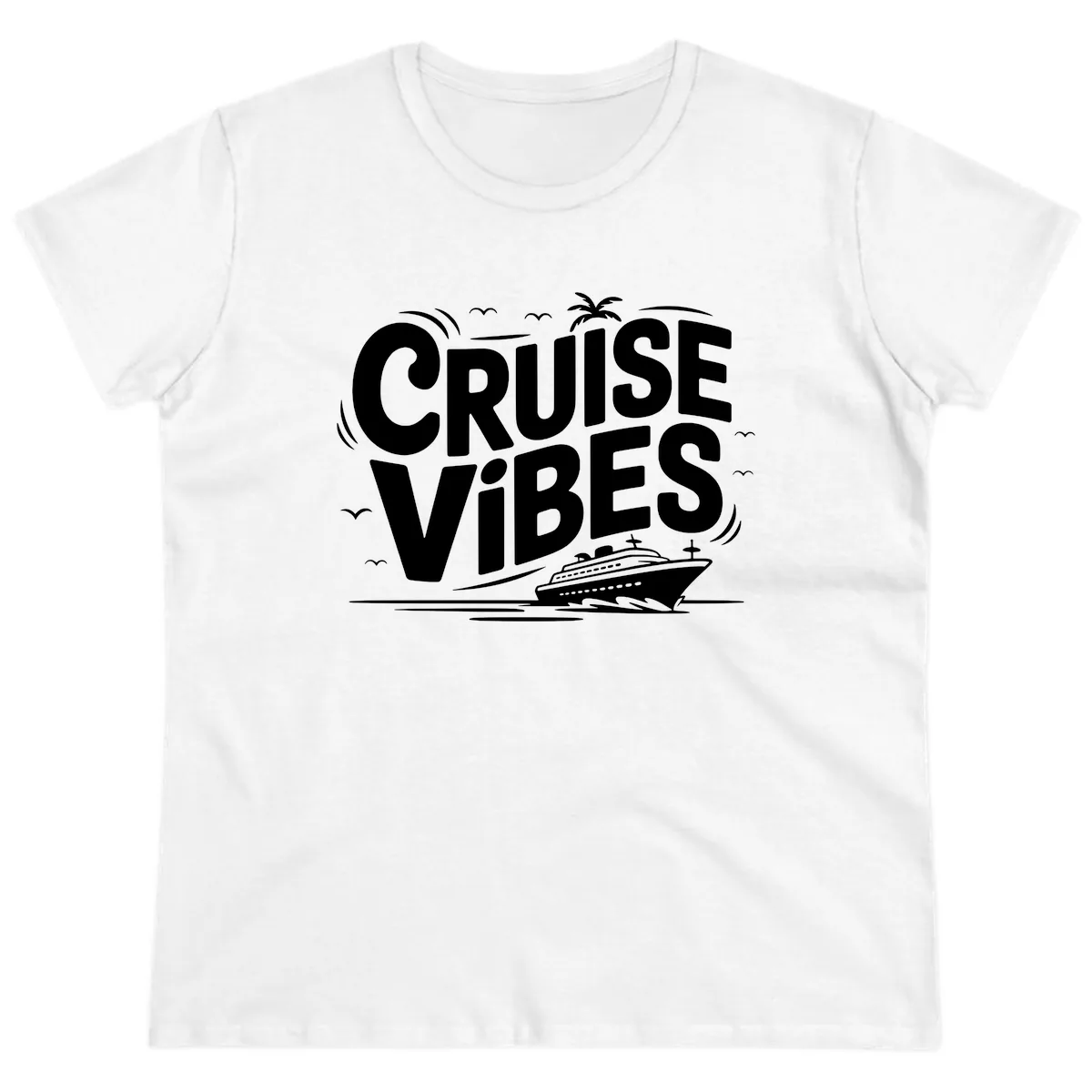 Cruise Vibes Tropical Vacation Ladies Tee in White