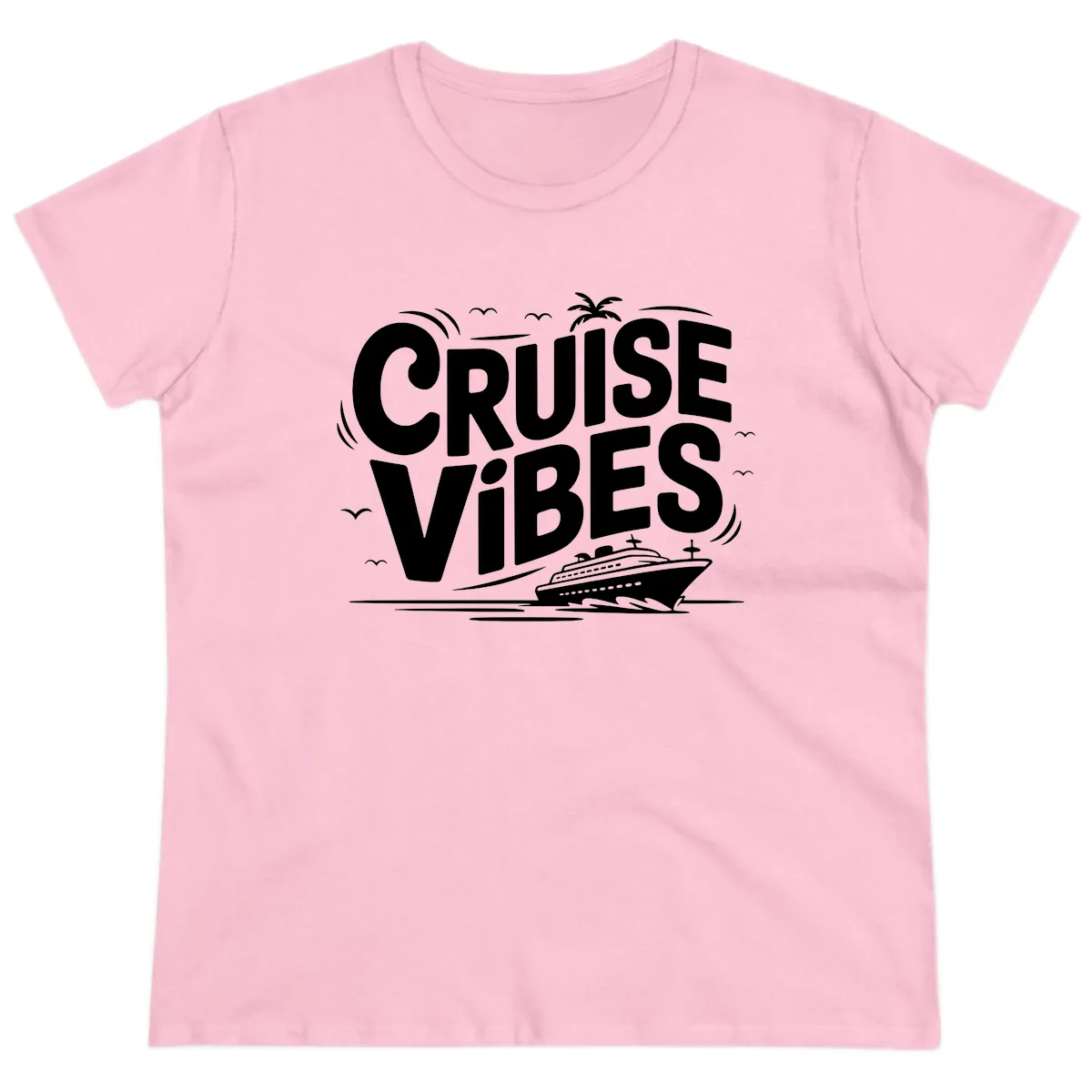 Cruise Vibes Tropical Vacation Ladies Tee in Light Pink