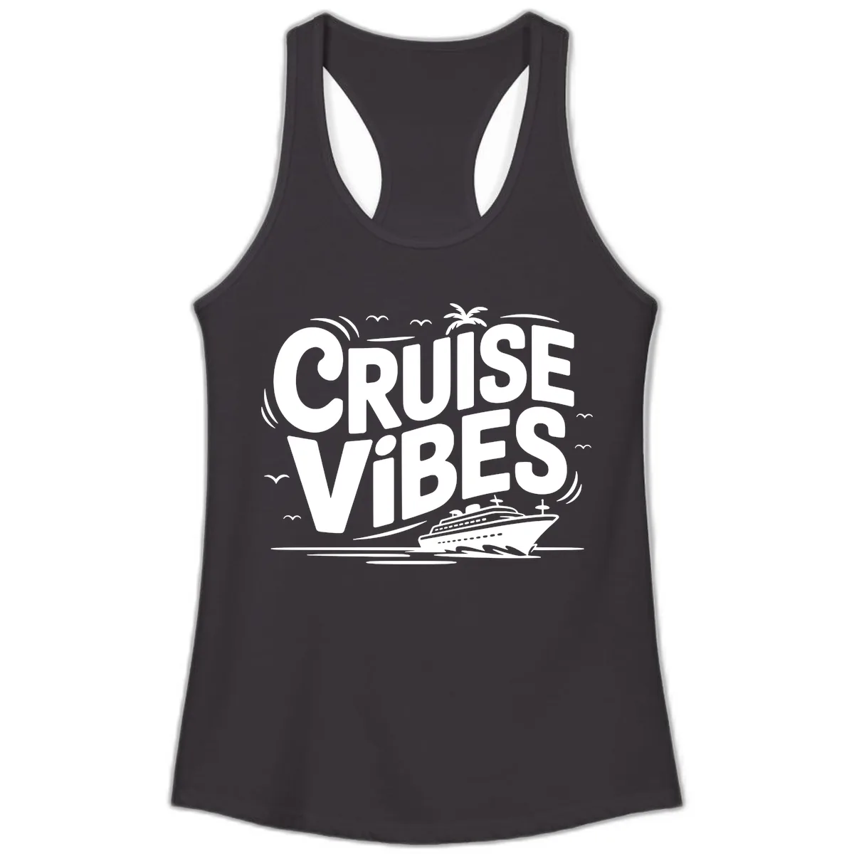 Cruise Vibes Tropical Vacation Ladies Tank in Black