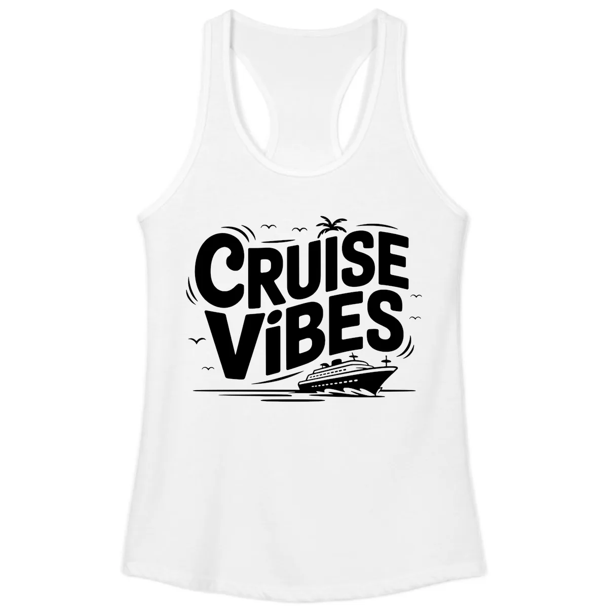 Cruise Vibes Tropical Vacation Ladies Tank in White