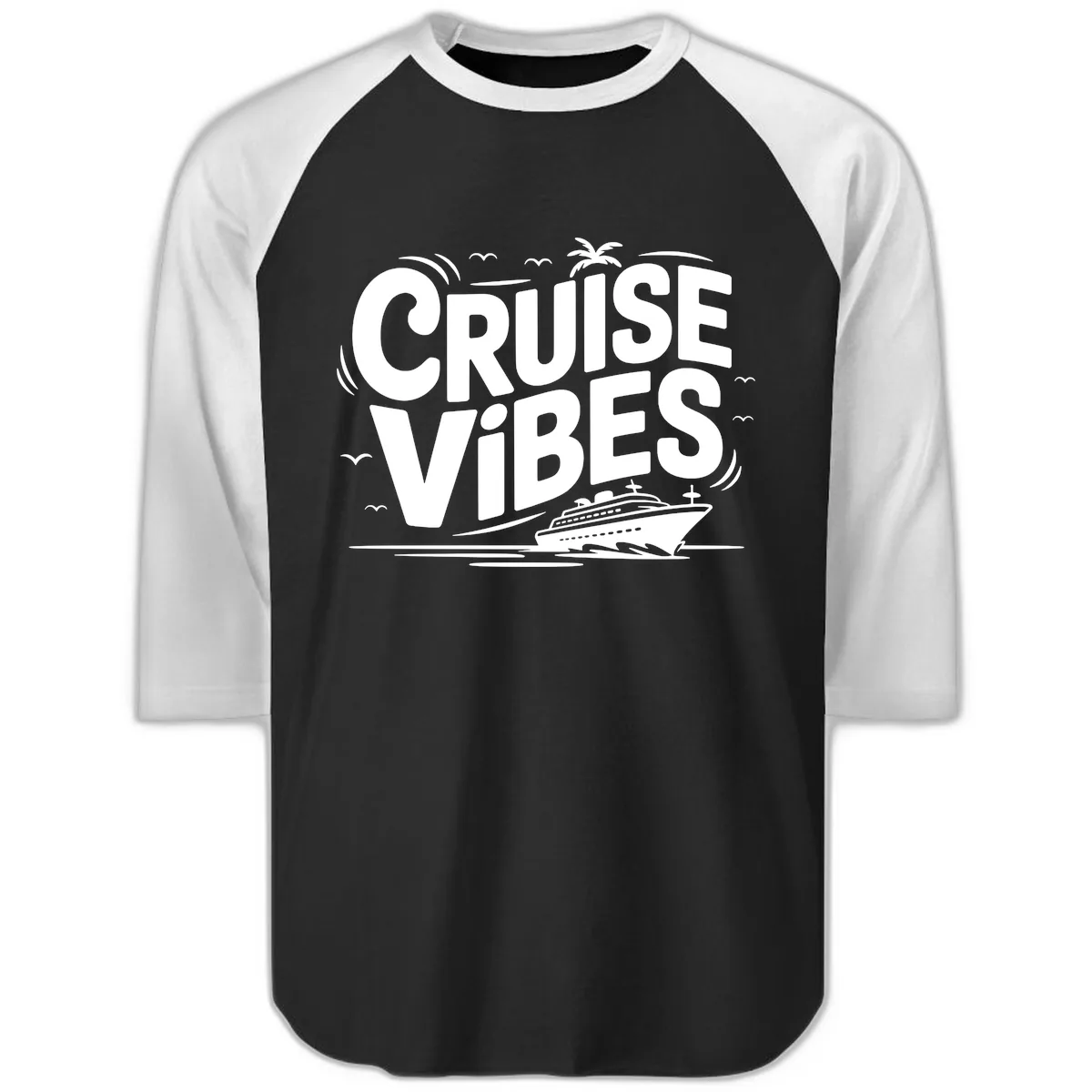 Cruise Vibes Tropical Vacation Raglan 3/4 in Black White
