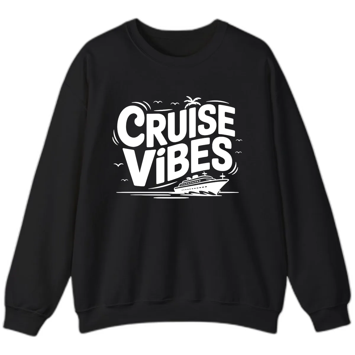 Cruise Vibes Tropical Vacation Sweatshirt in Black