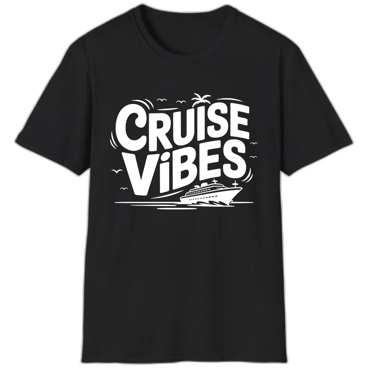 Cruise Vibes Tropical Vacation T-Shirt in Black