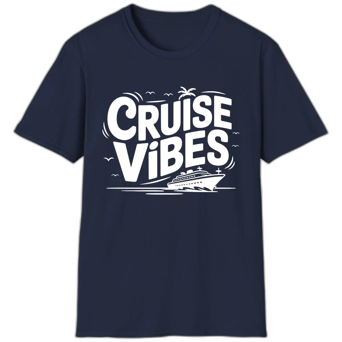 Cruise Vibes Tropical Vacation T-Shirt in Navy