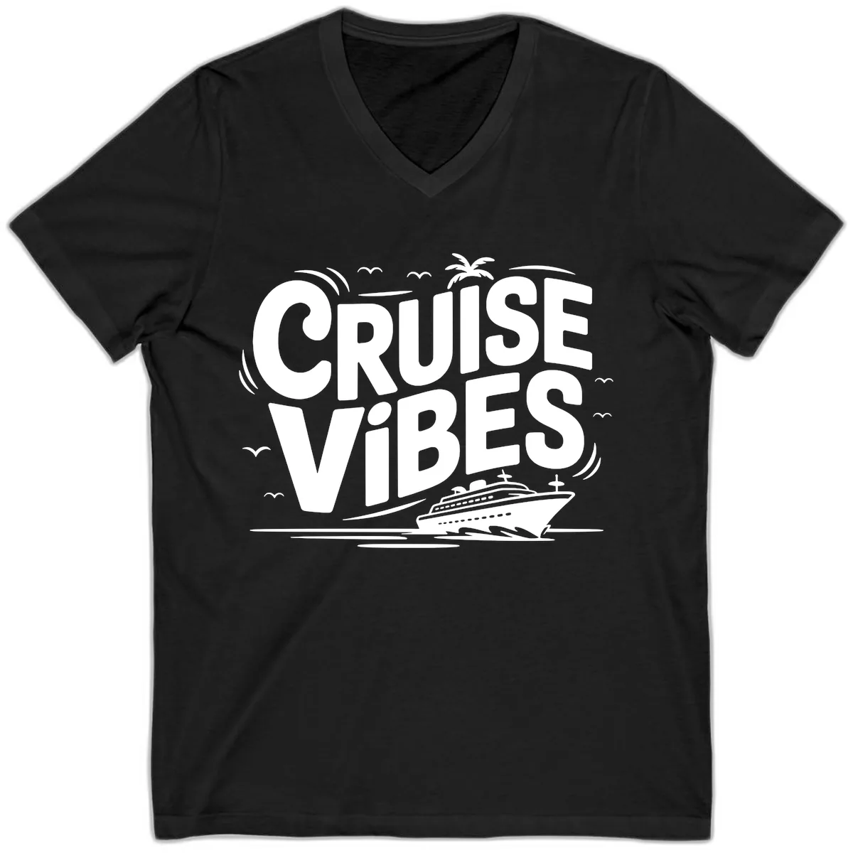 Cruise Vibes Tropical Vacation V-Neck in Black