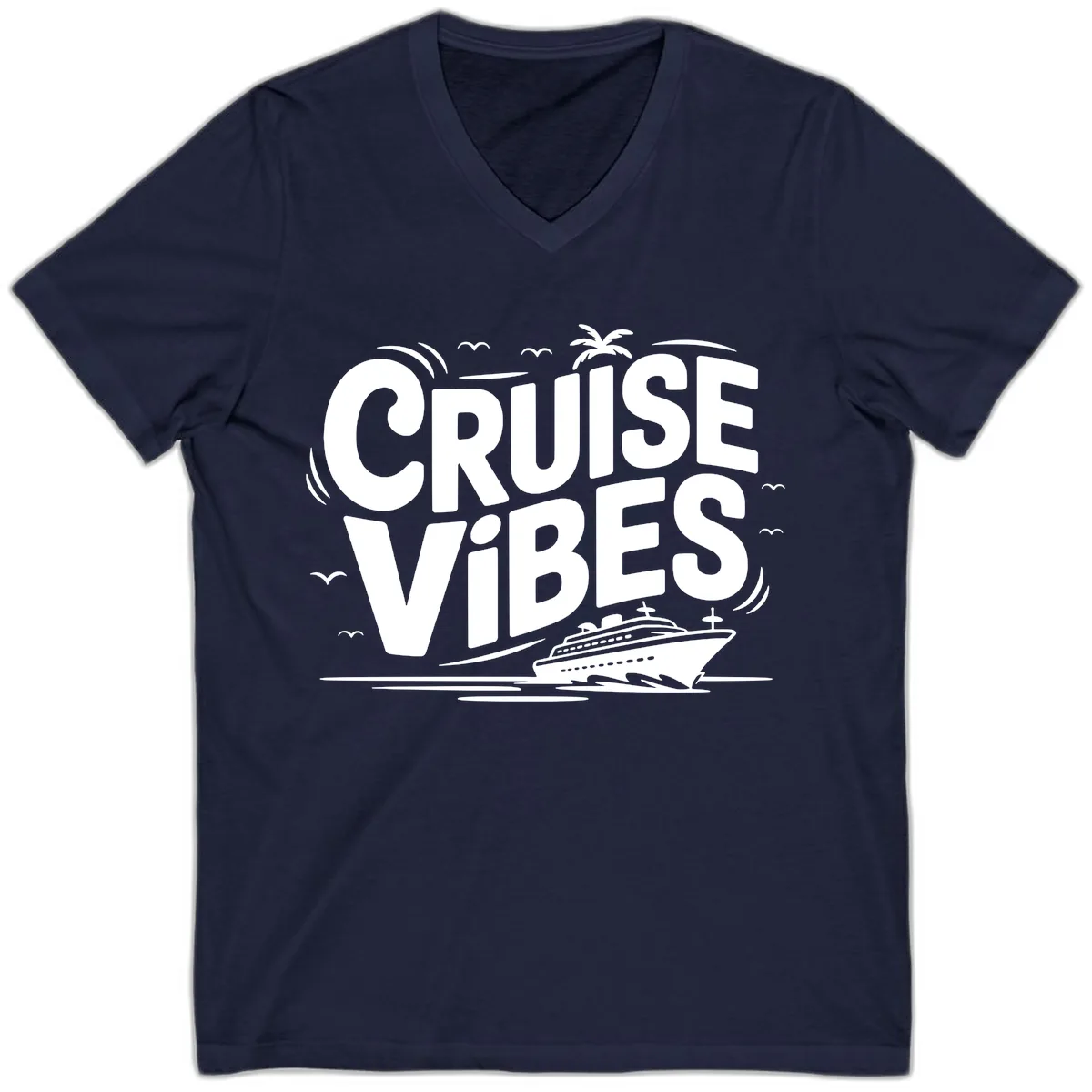 Cruise Vibes Tropical Vacation V-Neck in Navy