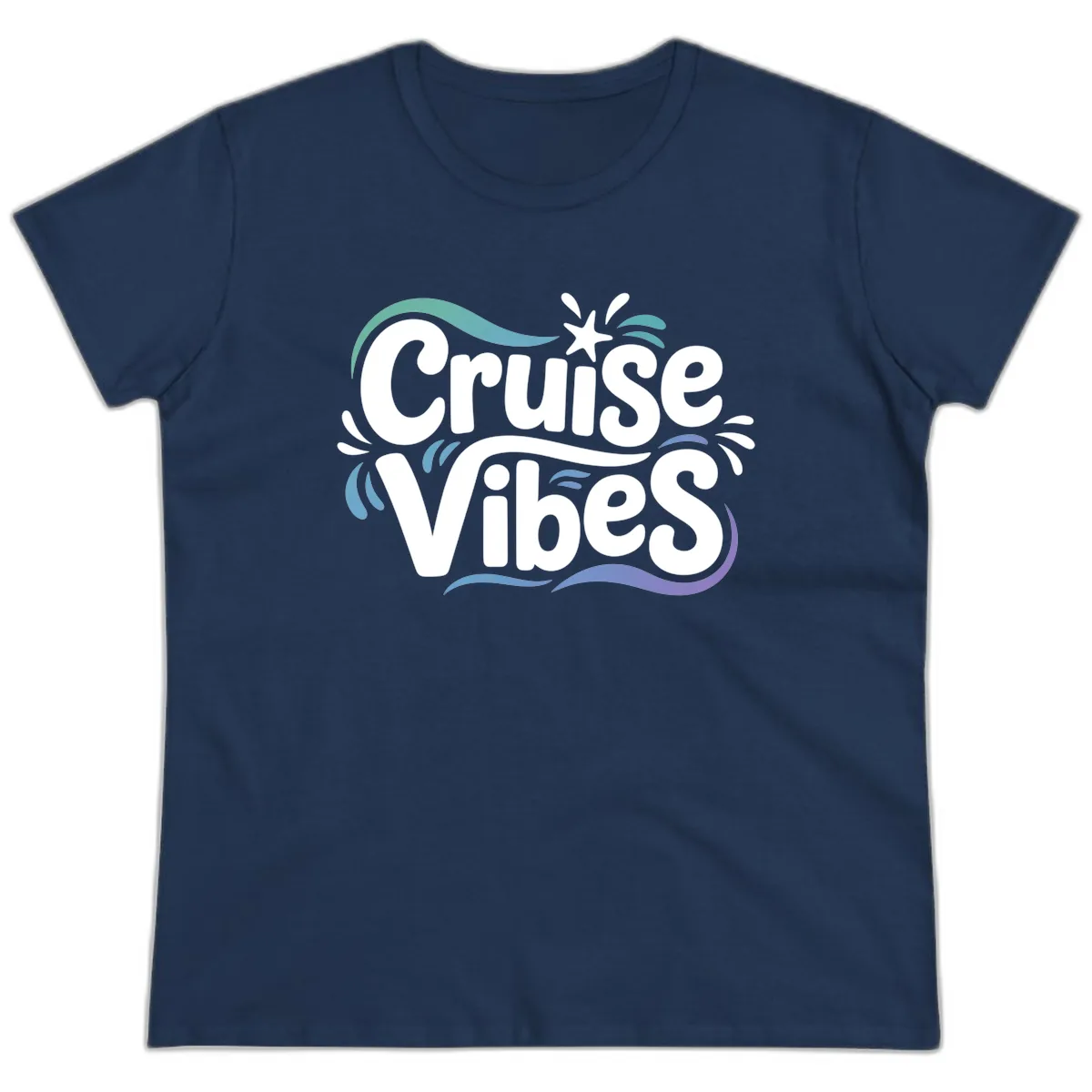 Cruise Vibes Fun Typography Ladies Tee in Navy