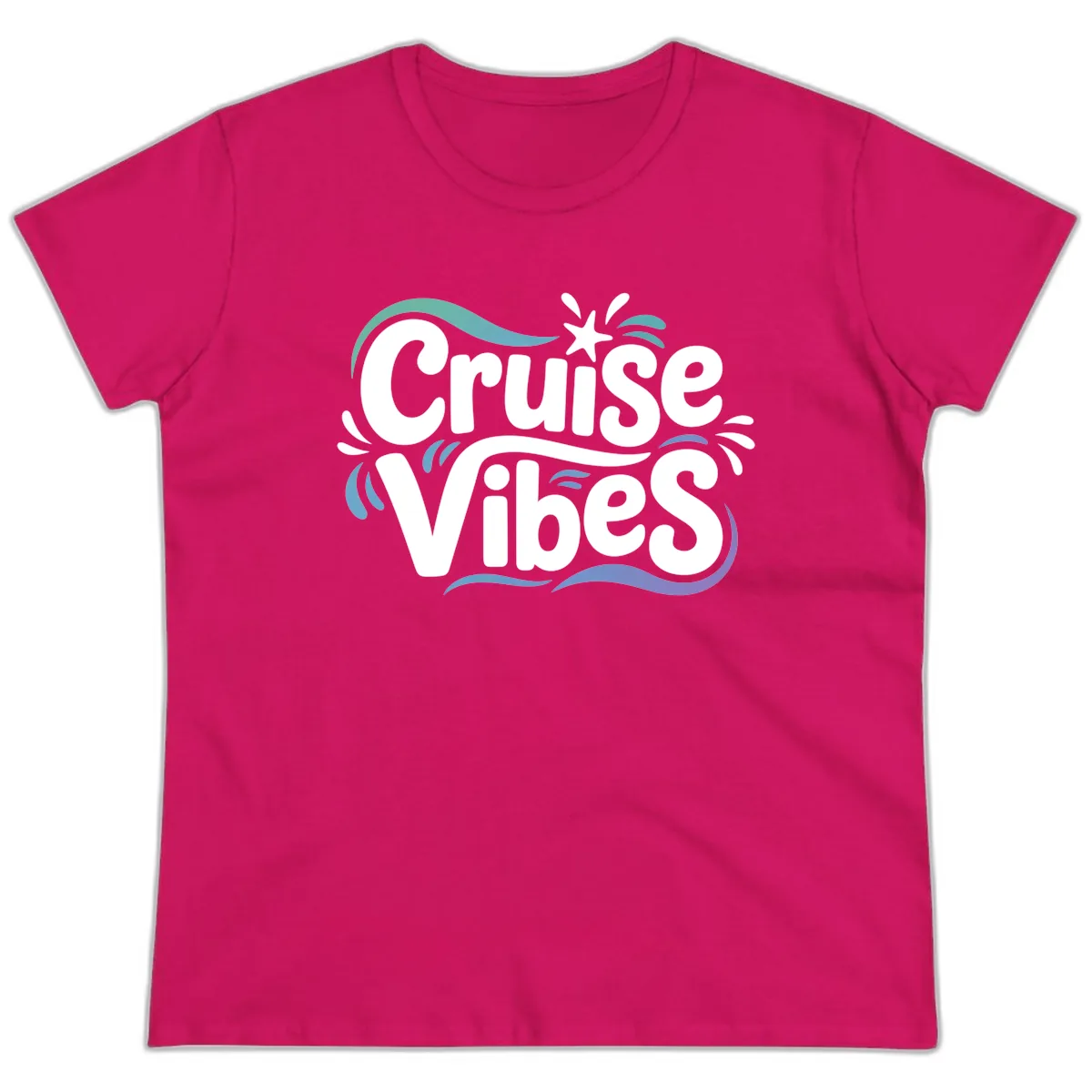 Cruise Vibes Fun Typography Ladies Tee in Heliconia