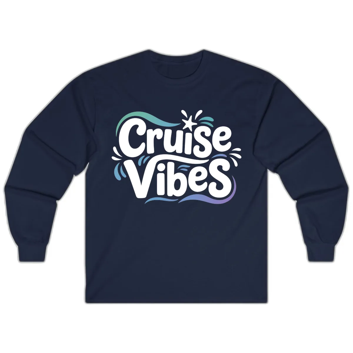 Cruise Vibes Fun Typography Long Sleeve in Navy