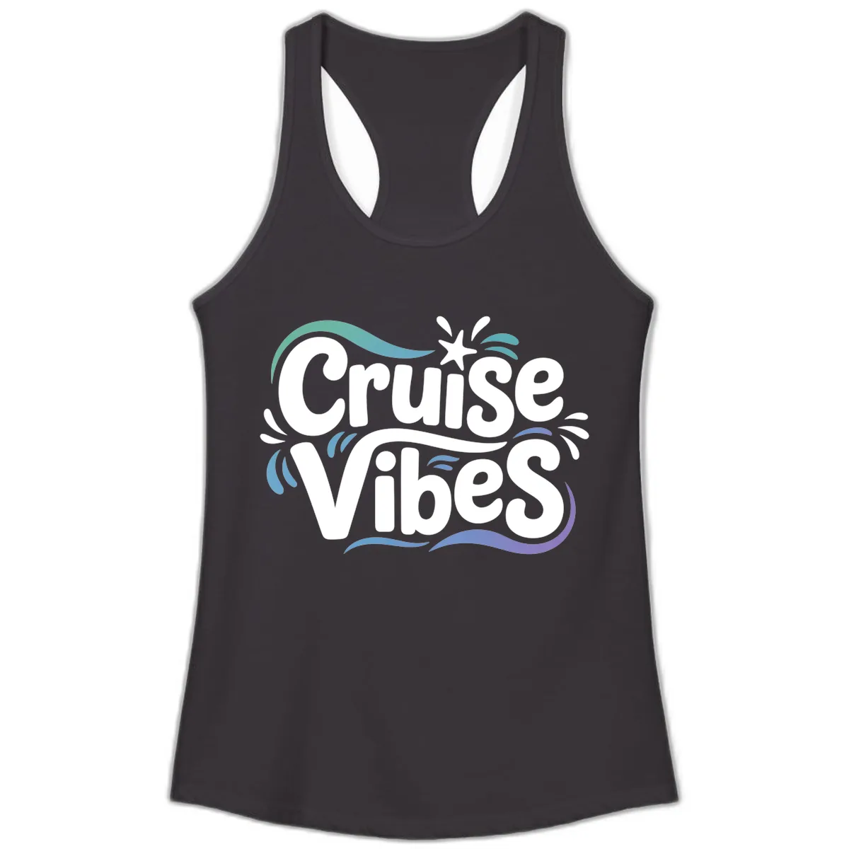 Cruise Vibes Fun Typography Ladies Tank in Black