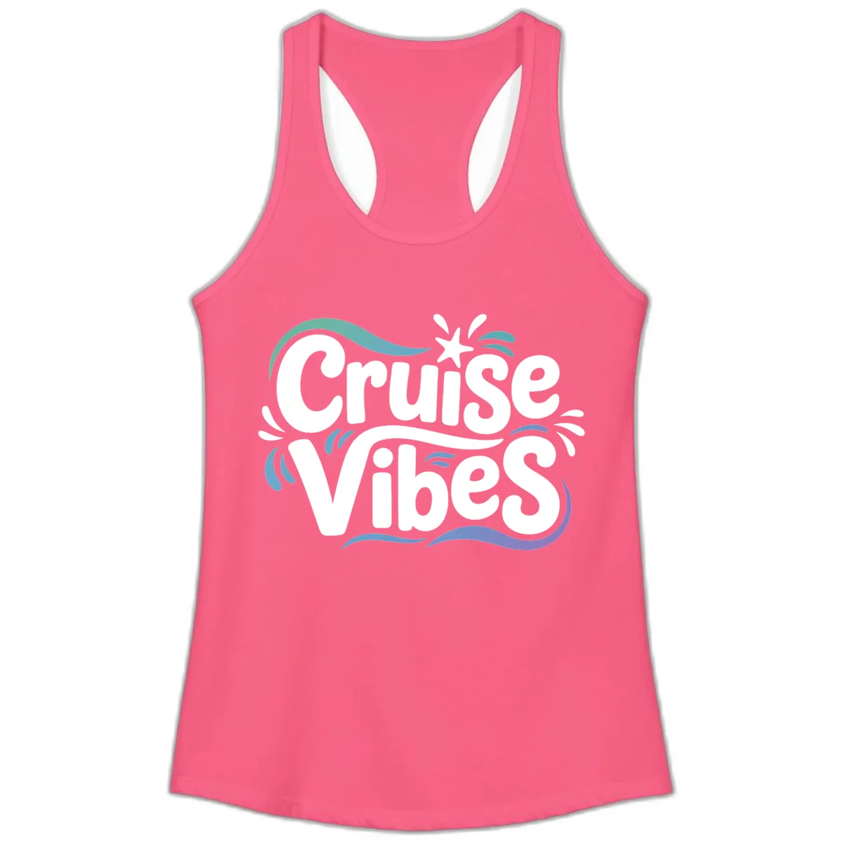 Cruise Vibes Fun Typography Ladies Tank in Solid Hot Pink