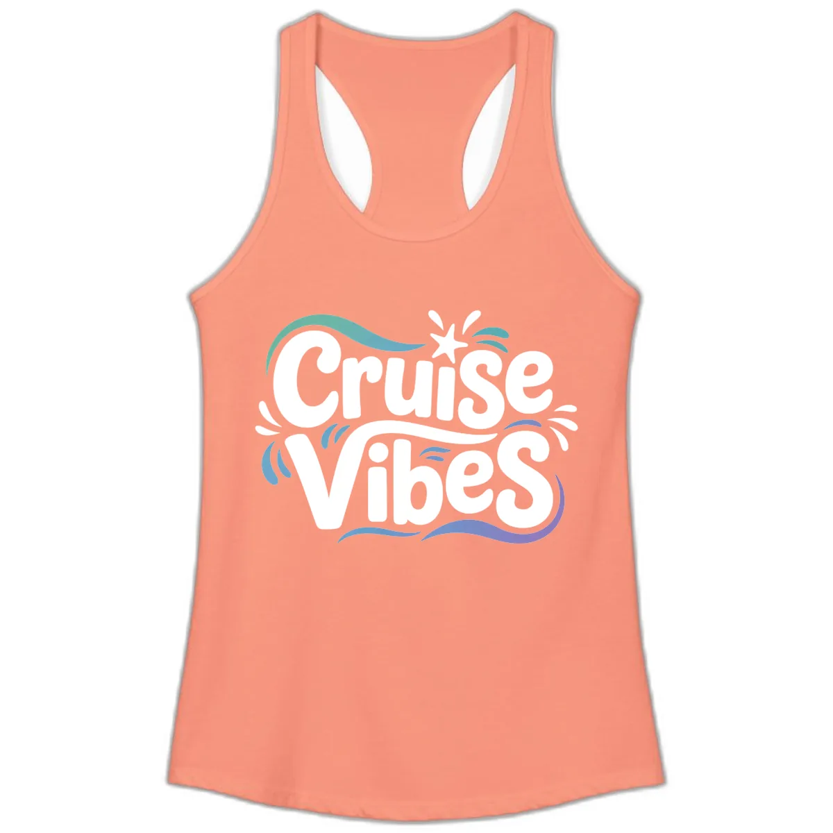Cruise Vibes Fun Typography Ladies Tank in Solid Light Orange