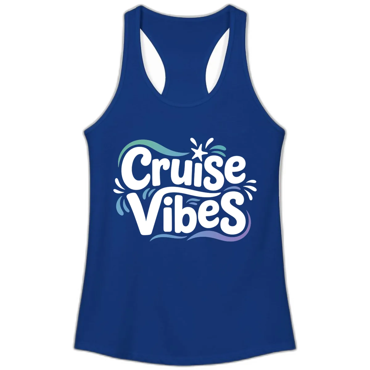 Cruise Vibes Fun Typography Ladies Tank in Solid Royal