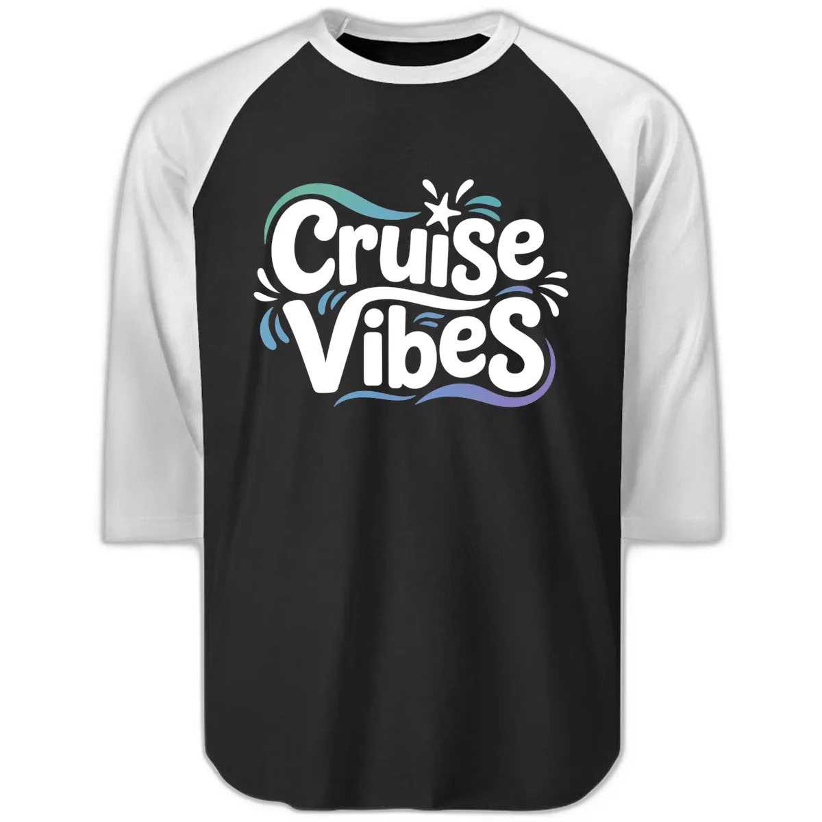 Cruise Vibes Fun Typography Raglan 3/4 in Black White