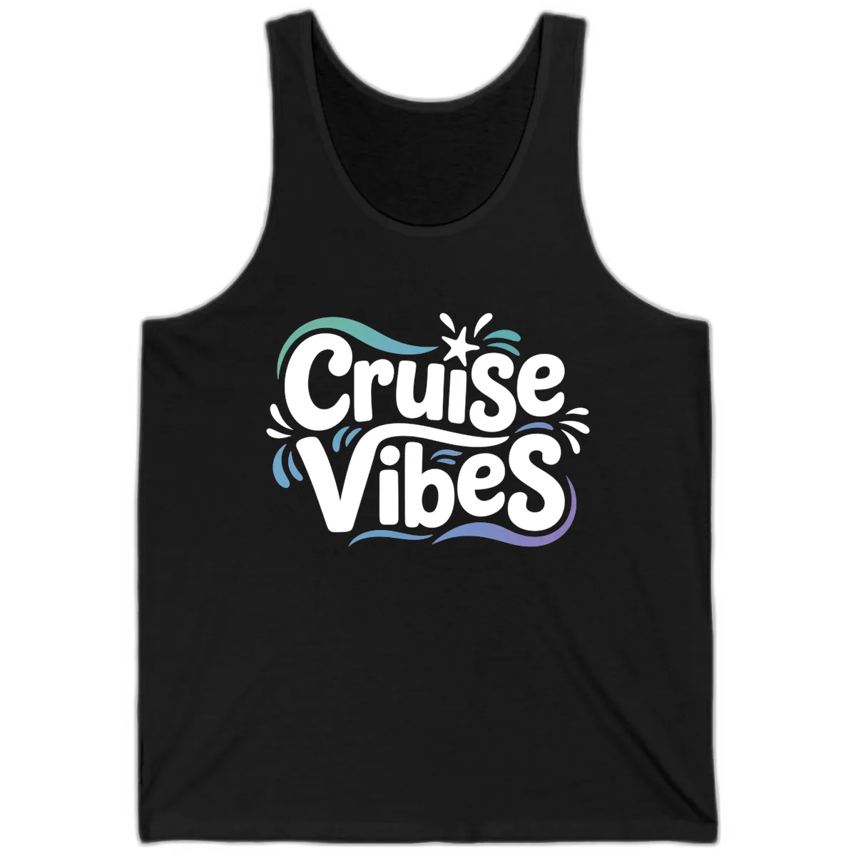 Cruise Vibes Fun Typography Tank in Black