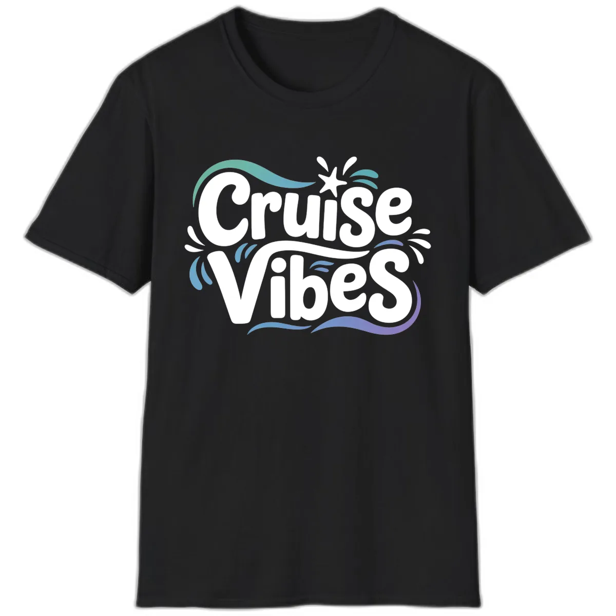 Cruise Vibes Fun Typography T-Shirt in Black