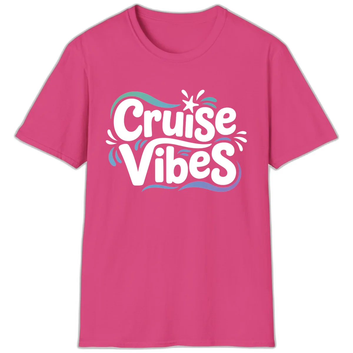 Cruise Vibes Fun Typography T-Shirt in Heliconia