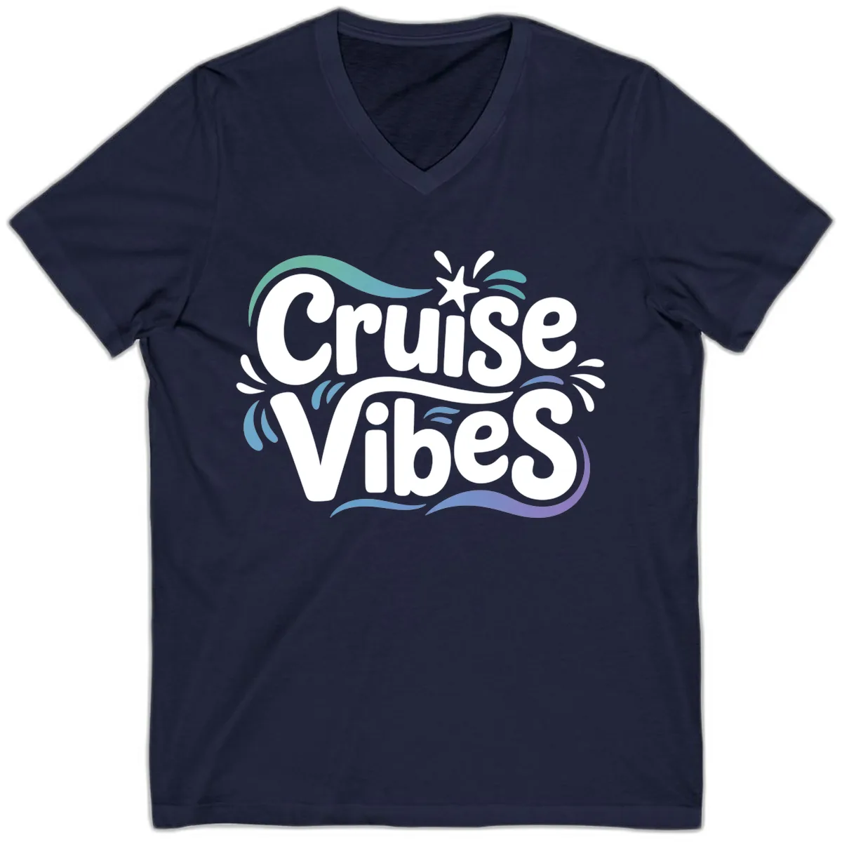Cruise Vibes Fun Typography V-Neck in Navy